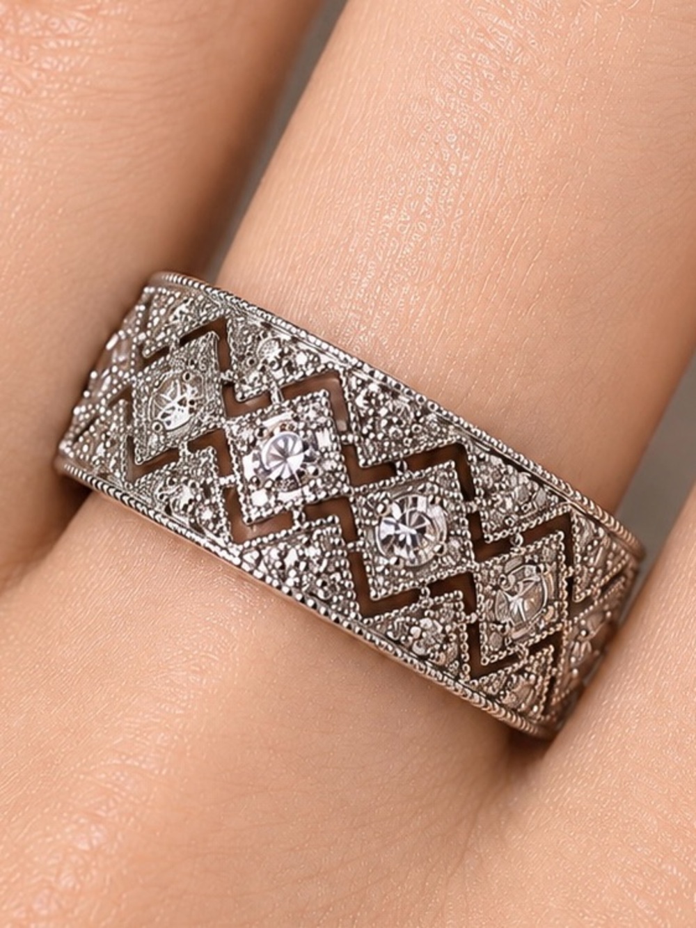 Art Deco Style Sterling Silver CZ Band Wedding Band Style Estate